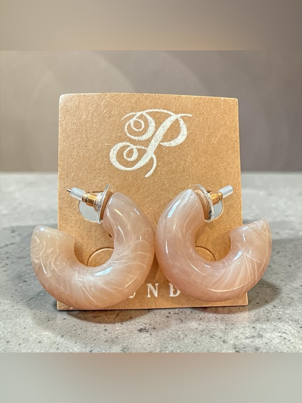 Plunder Cream Marbled Hoop Earrings
